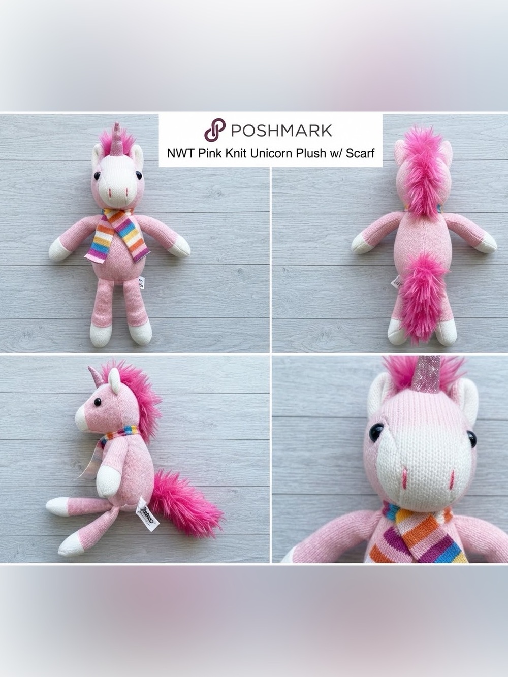 Galerie UNICORN Plush Stuffed animal PINK Rainbow Scarf Sock-Knit Toy horse kids